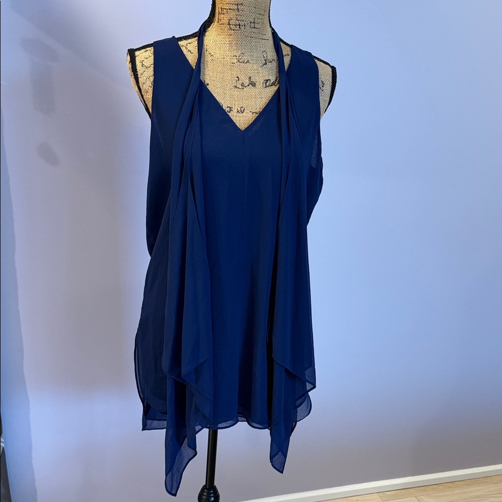 White House Black Market Navy Blue Sleeveless Blouse